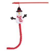 Vánoční hračka pro kočky sněhulák na udici 31 cm