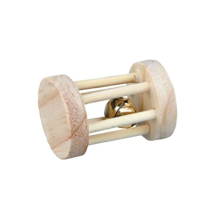 Dřevěný váleček s rolničkou pro křečky a myši o 3.5 × 5 cm