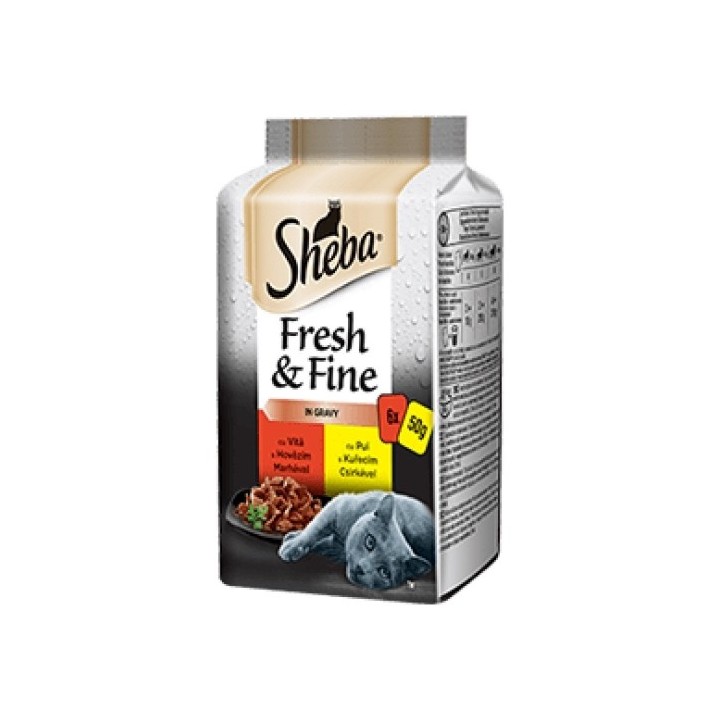 Sheba Fresh+Fine 6 x 50g kapsička kuřecí a hovězí cat