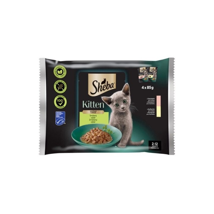 Sheba 4 x 85g kapsička kitten smíšený výběr ve šťávě cat