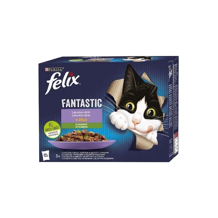 Felix Fantastic 85gx12ks kaps. kuře+hovězí+losos+pstruh v želé/6ks