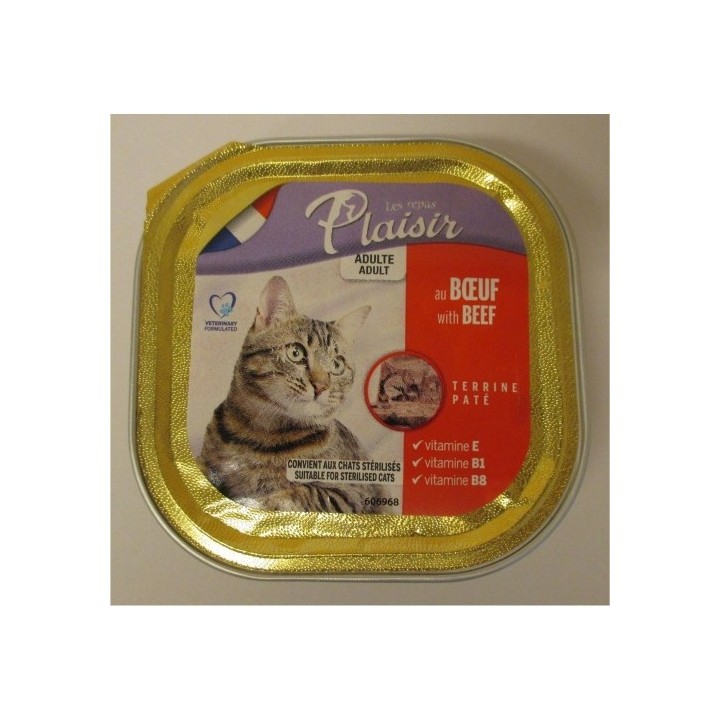Plaisir 100g hovězí i pro kastrované kočky vanička cat