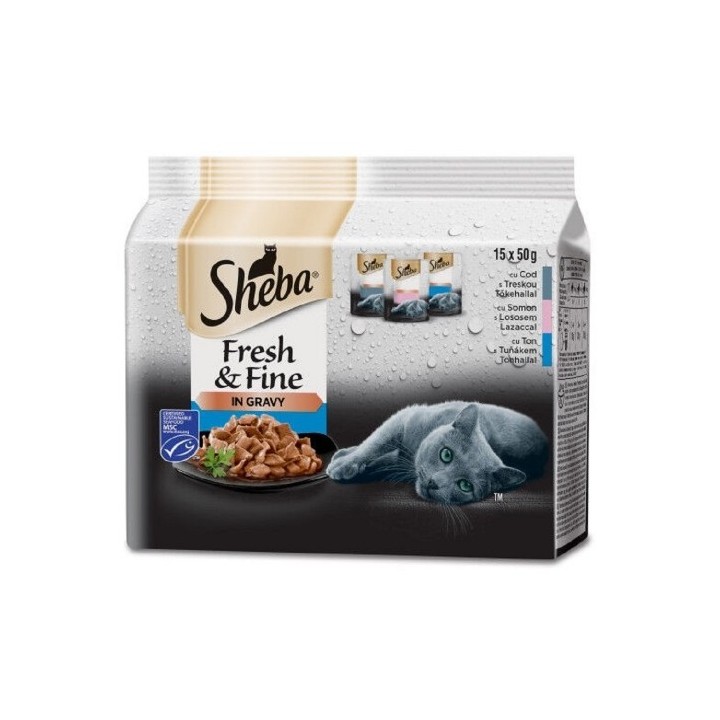 Sheba Fresh+Fine in Gravy 15 x 50g kapsička rybí výběr cat