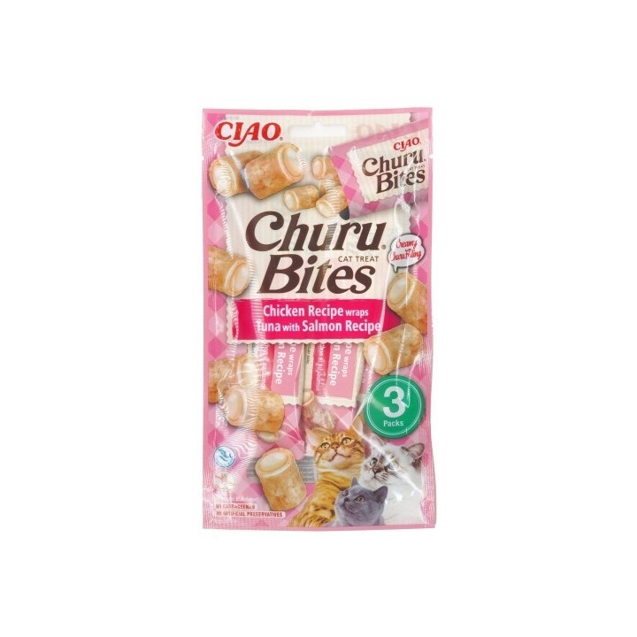 Churu Cat Bites Chicken wraps&Tuna Salmon Purée 3x10g