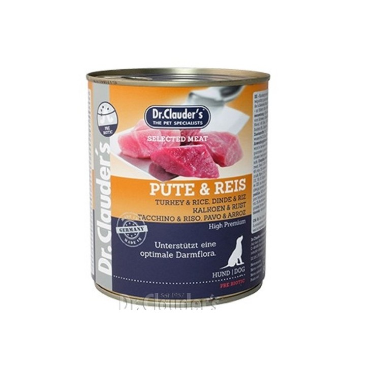 Dr.Clauder´s Pute & Reis (krůta s rýží) 800g dog