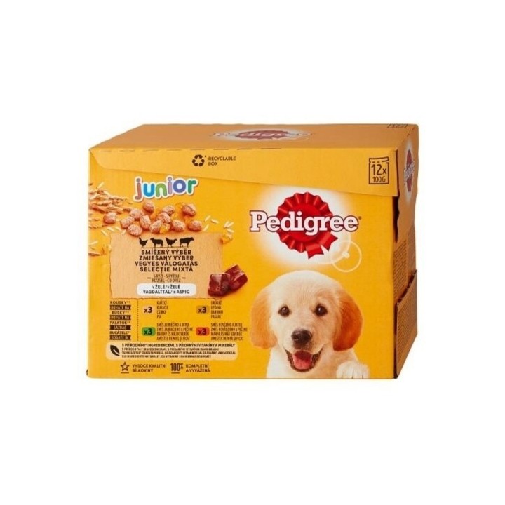 Pedigree 100gx10+2ks kapsička junior-krabice 4druhy v želé dog