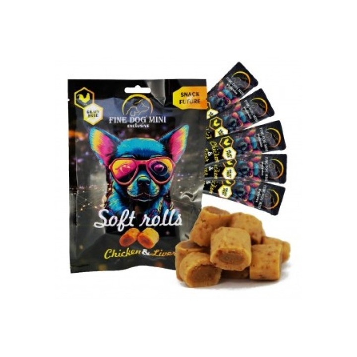 Fine dog Mini Exclusive Soft Roll svačinka kuřecí s játry 5x10g