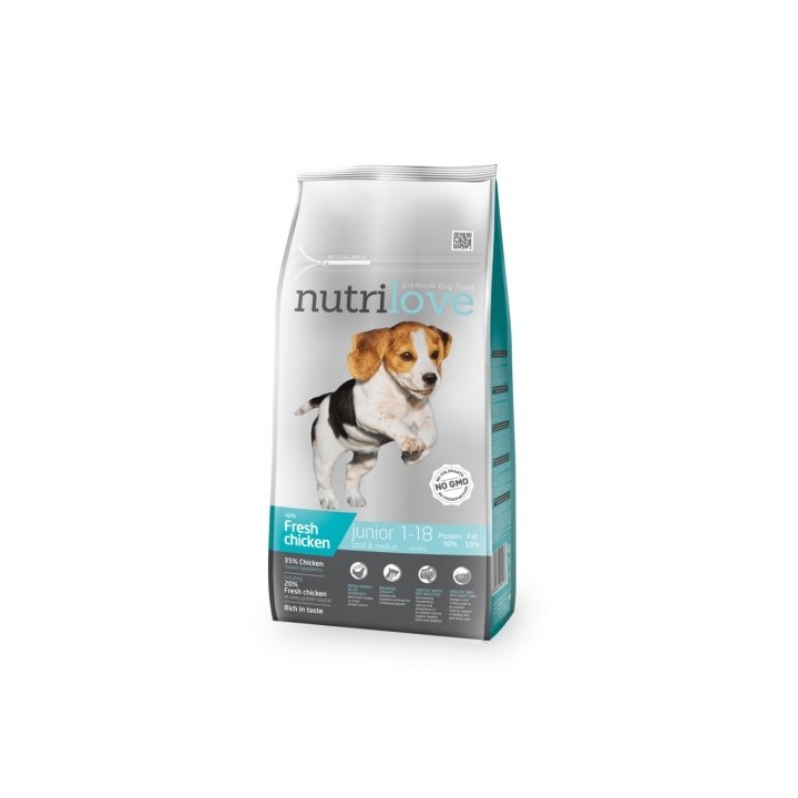 Nutrilove  8 kg Junior SB+MB dog s čerstvým kuřecím