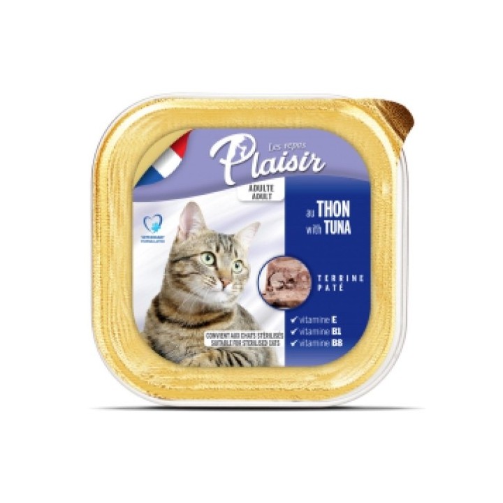 Plaisir 100g tuňák i pro kastrované kočky vanička cat