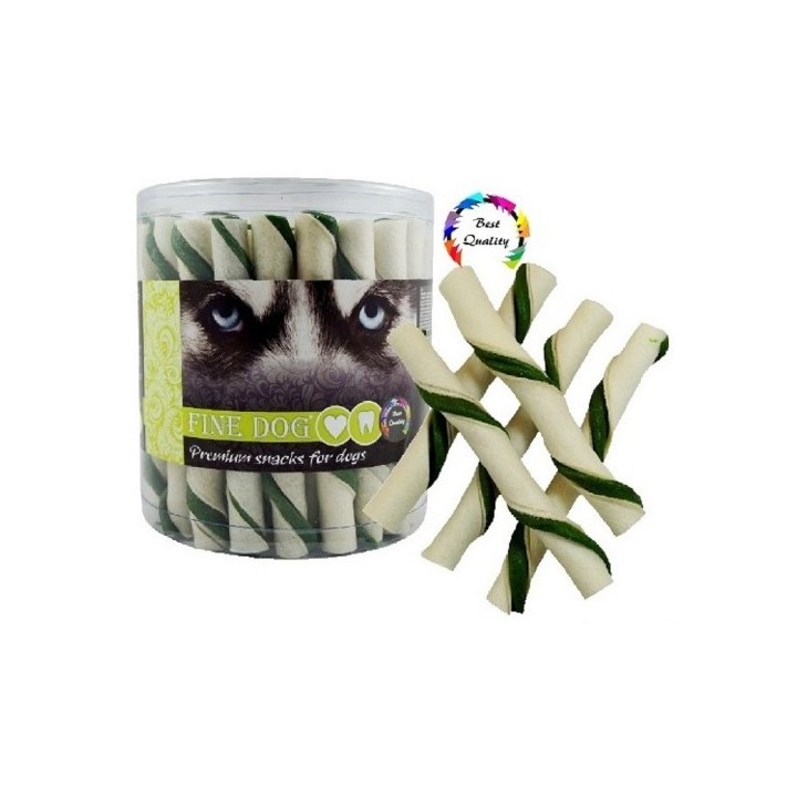 Fine dog Trubičky plněné bílá+mint 12cm/35ks dóza