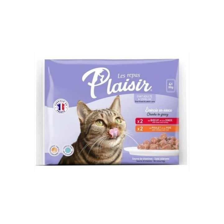 Plaisir 85g x 4ks steriliz. kapsička/2x hovězí+2x kuře cat