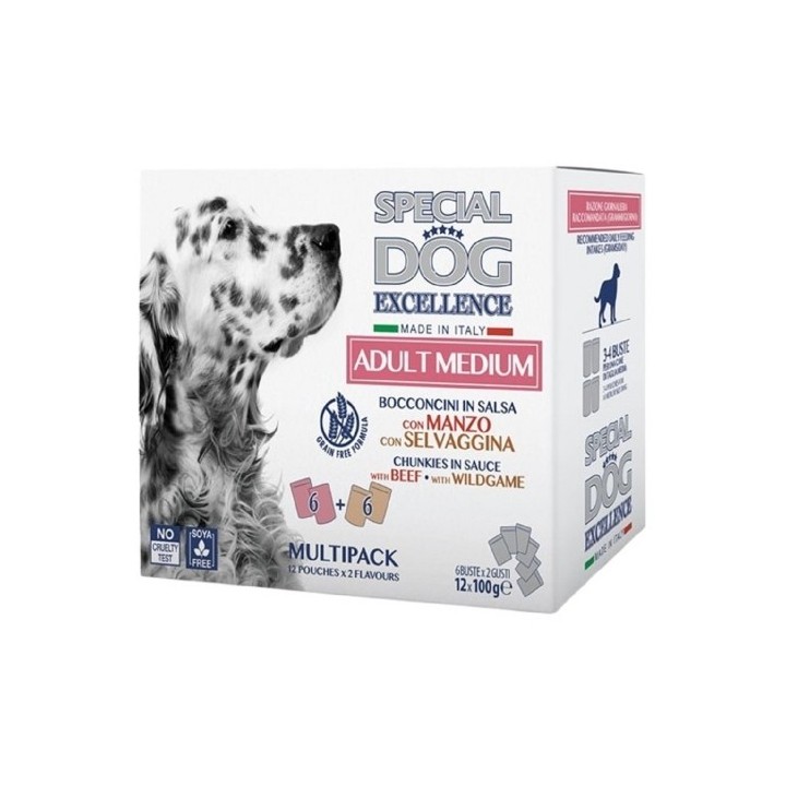 Monge 12x100g Excellence Multibox Medium Beef/Wild  dog