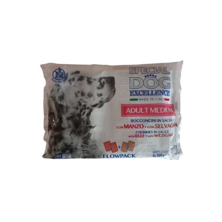 Monge 4x100g Excellence Flow Medium Beef/Wild game  dog