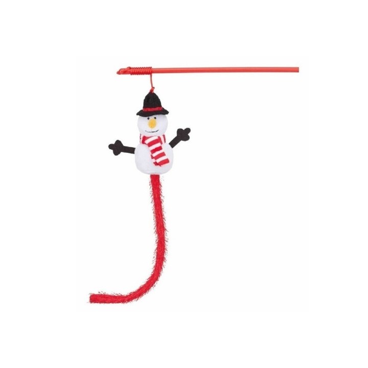 Vánoční hračka pro kočky sněhulák na udici 31 cm