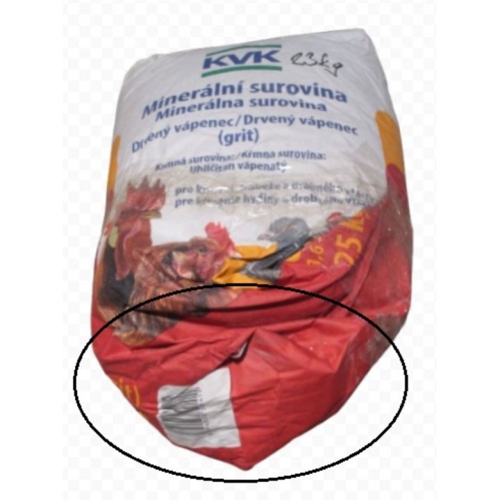 Poškozený Vápenec drcený - grit 23kg pro krmení drůbeže a drobného ptactva