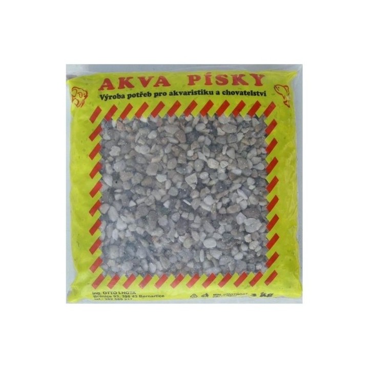 Akvarijní štěrk č.6 Lhota 3kg mix šedý/1ks