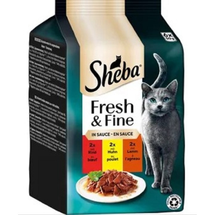 Sheba Fresh+Fine 6 x 50g kapsička kuřecí, hovězí a jehně cat