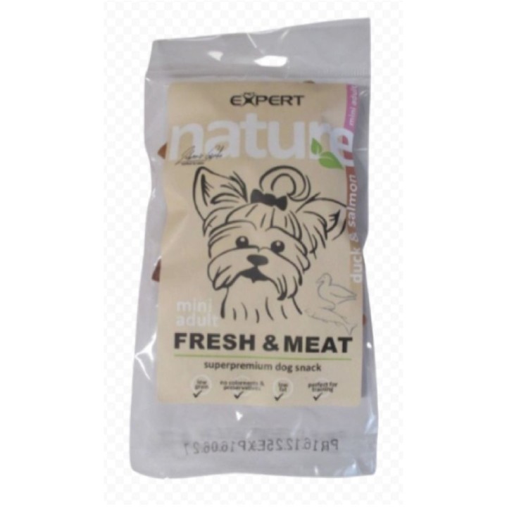 Pet Expert 60g  žvýkací kousky mix kachní a losos 3cm dog AKCE