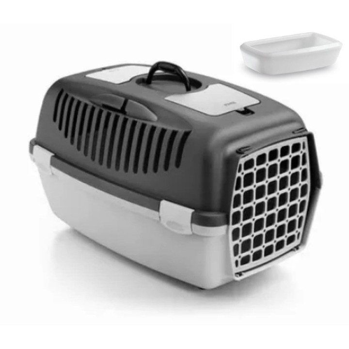 Přepravka - Gulliver č.2 55x36x35 tm.šedá/sv.šedá,plastová dvířka (600601_Z A)