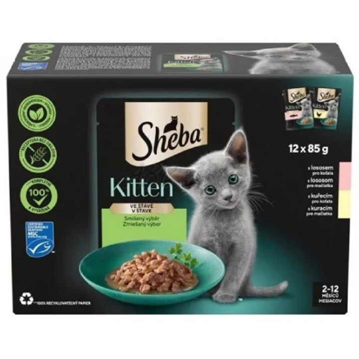 Sheba Kitten 12 x 85g kapsička smíšený výběr ve šťávě cat