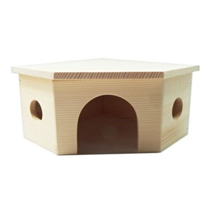 Domek křeček rohový 17,5x11x17,5cm dřevo, přírodní