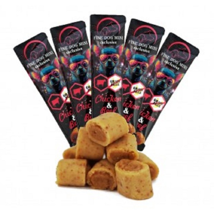 Fine dog Mini Exclusive Soft Roll svačinka kuřecí s hovězím 25x10g dóza AKCE