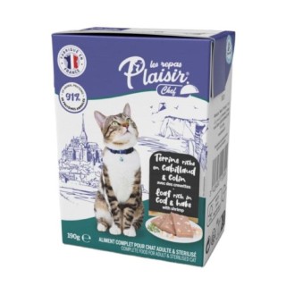 Plaisir Chef 190g TETRAPACK pro dospělé kočky Treska se štikozubcem a krevetami PATÉ AKCE