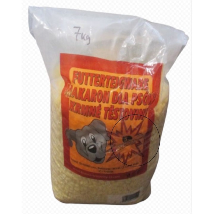Poškozené Těstoviny kolínka 7kg krmné žluté