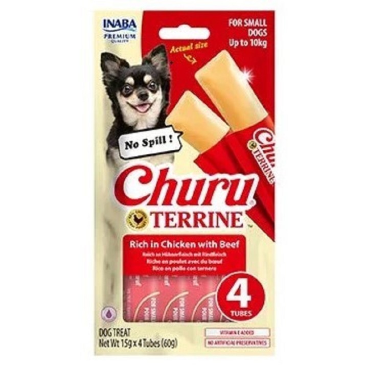 Churu Dog Terrine kuřecí s hovězím plemena S 4x15g