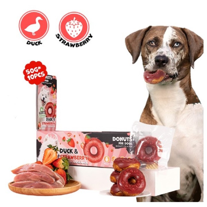 Donut collagen & fruit - duck & strawberry 7cm dog